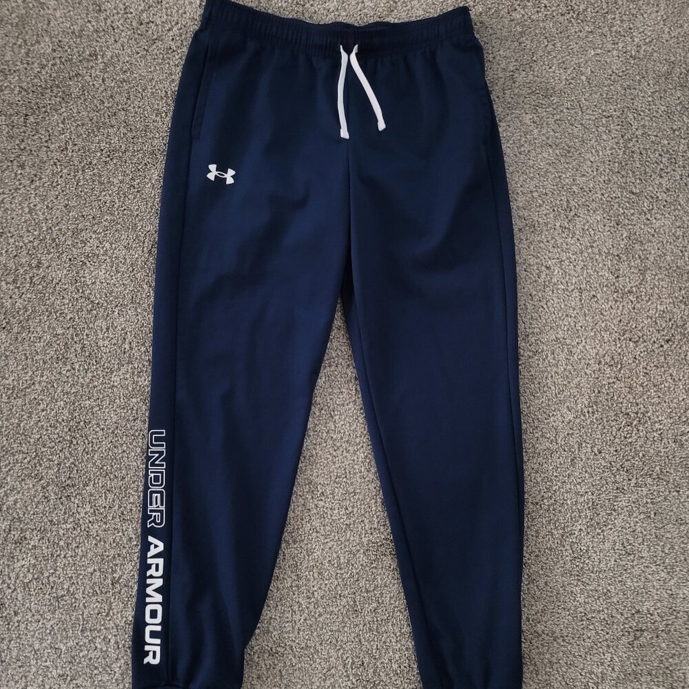 Under Armour Boys Size YLG Large Loose Fit Blue Pennant Joggers Pants